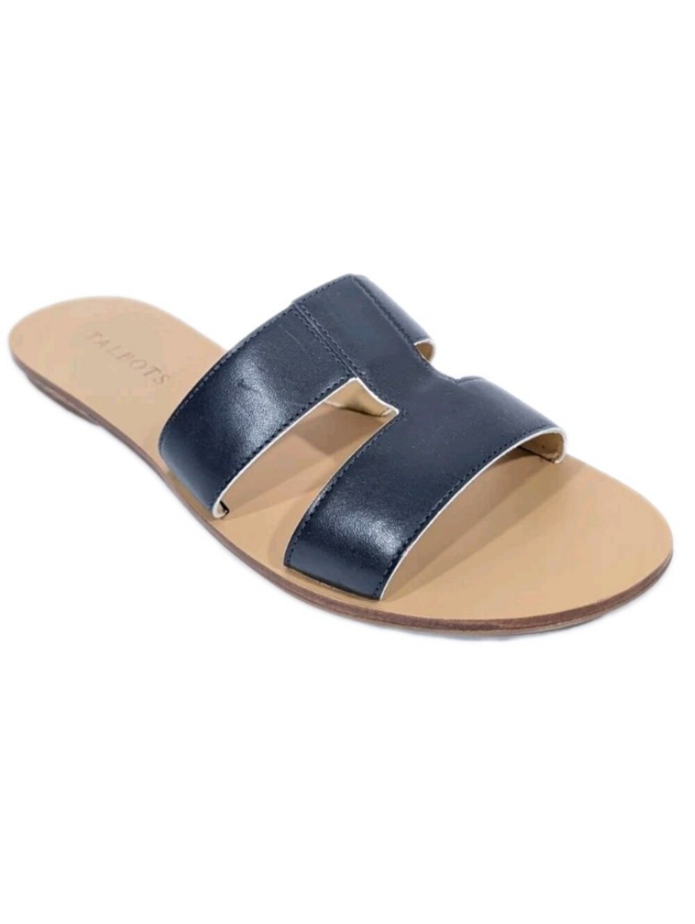 Talbots Hannah Leather Slide sz 8 Women Blue Sandals Slip on Flats classic style
